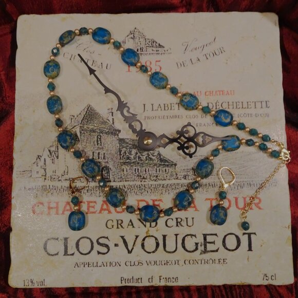 Czech glass necklace/earring set in Mediterranean blue with Picasso matte finish - Picture 8 of 9